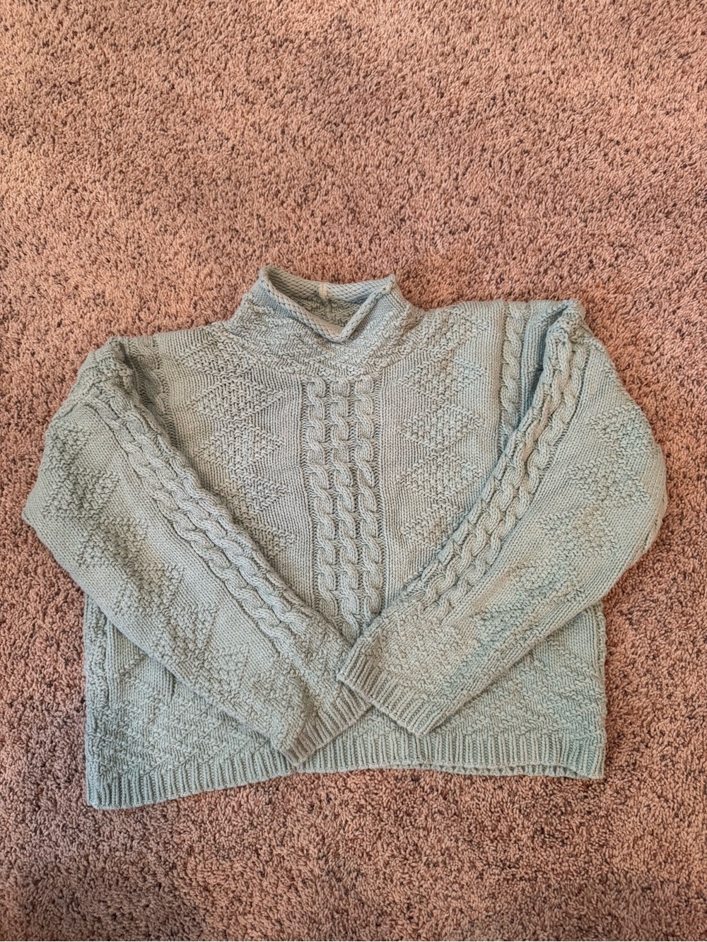 Cable Knit Mock Neck Sweater - Sage Green